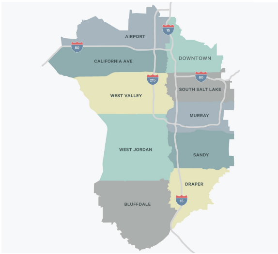 Aerial map of Salt Lake Valley industrial submarkets